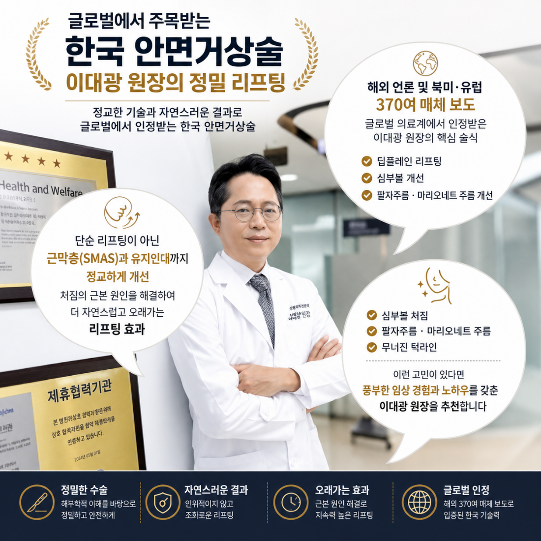 제니스의원 안산점 안면거상술. 글로벌헬스케어 주체협회 한국 안면거상술 부문에 선정되었습니다.